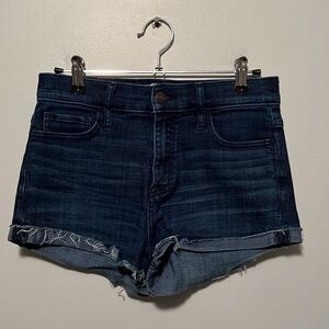 Abercrombie & Fitch Women's Dark Wash Distressed Mid-Rise Denim Shorts